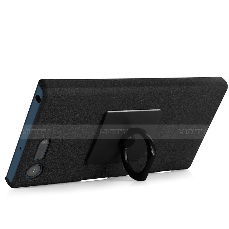 Handyhülle Hülle Kunststoff Schutzhülle Treibsand mit Fingerring Ständer für Sony Xperia X Compact Schwarz