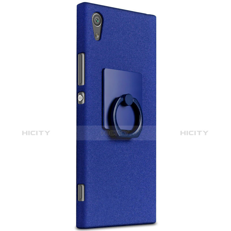 Handyhülle Hülle Kunststoff Schutzhülle Treibsand mit Fingerring Ständer für Sony Xperia XA1 Blau groß