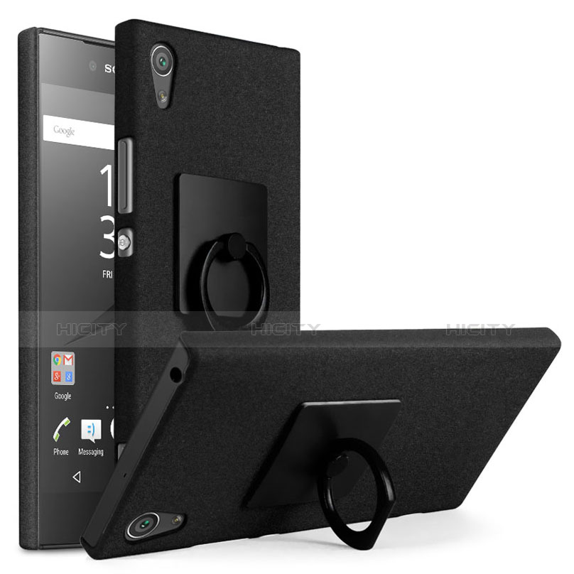 Handyhülle Hülle Kunststoff Schutzhülle Treibsand mit Fingerring Ständer für Sony Xperia XA1 Schwarz Plus