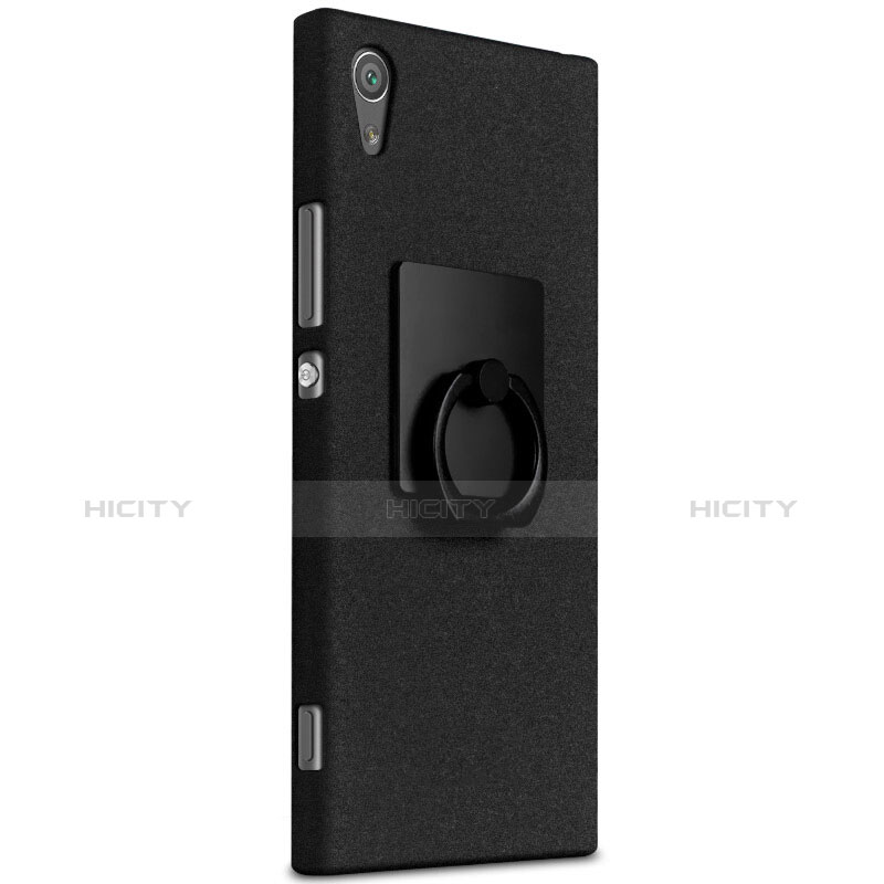 Handyhülle Hülle Kunststoff Schutzhülle Treibsand mit Fingerring Ständer für Sony Xperia XA1 Schwarz groß