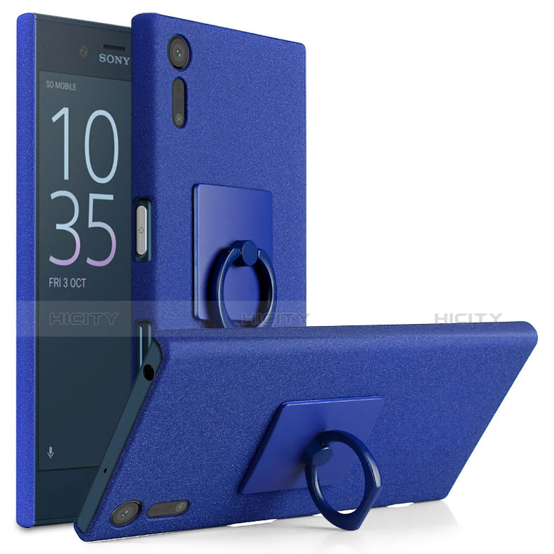 Handyhülle Hülle Kunststoff Schutzhülle Treibsand mit Fingerring Ständer für Sony Xperia XZ Blau Plus