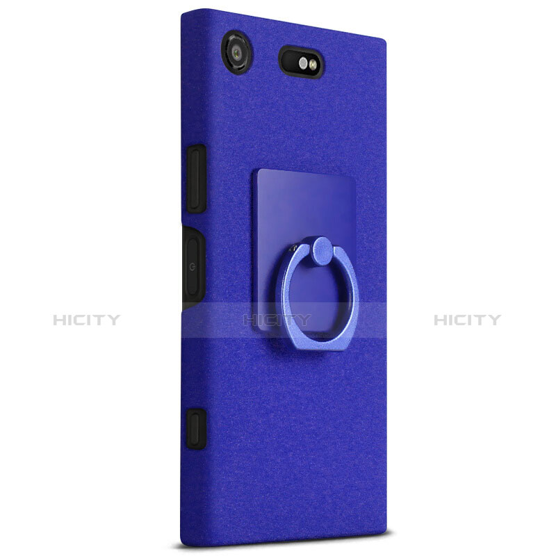 Handyhülle Hülle Kunststoff Schutzhülle Treibsand mit Fingerring Ständer für Sony Xperia XZ1 Compact Blau groß