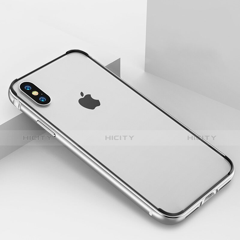 Handyhülle Hülle Luxus Aluminium Metall Rahmen für Apple iPhone Xs Silber