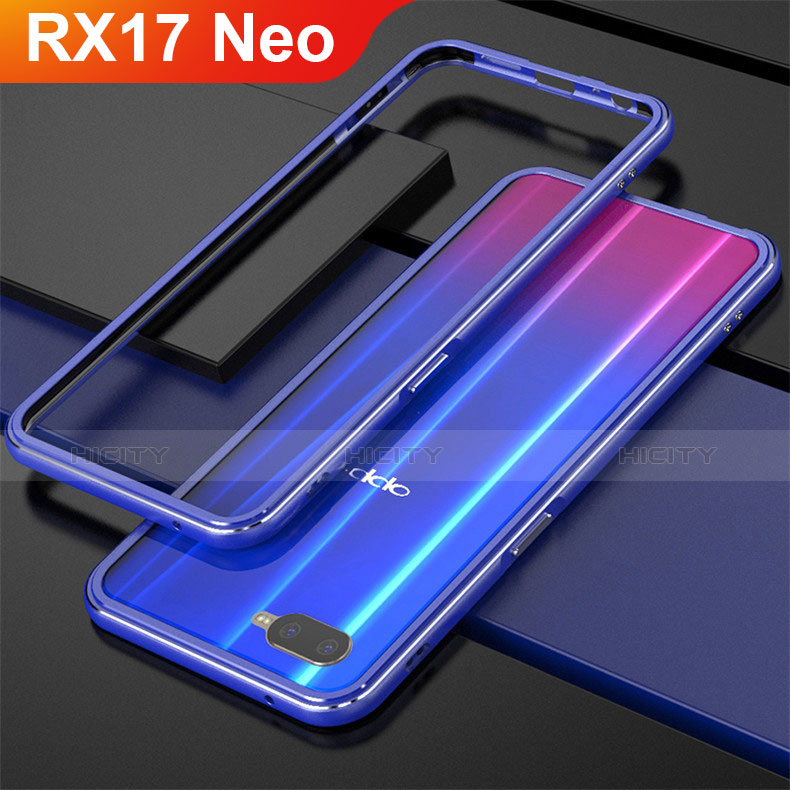 Handyhülle Hülle Luxus Aluminium Metall Rahmen für Oppo RX17 Neo Blau Plus