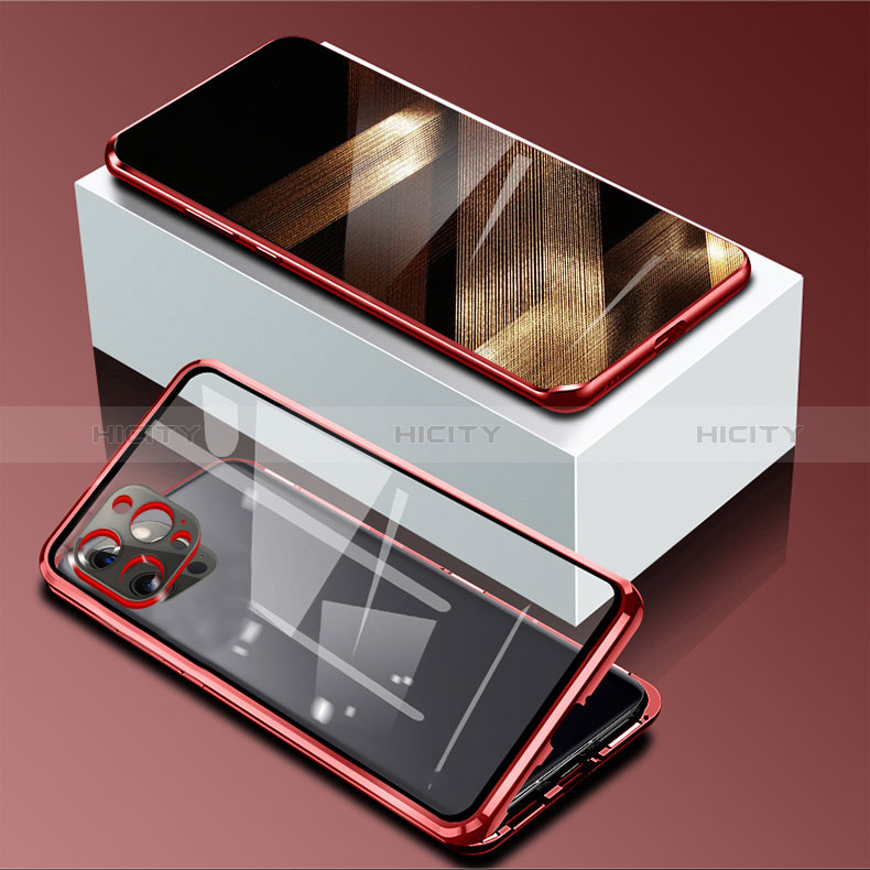 Handyhülle Hülle Luxus Aluminium Metall Rahmen Spiegel 360 Grad Ganzkörper Tasche für Apple iPhone 14 Pro Max groß
