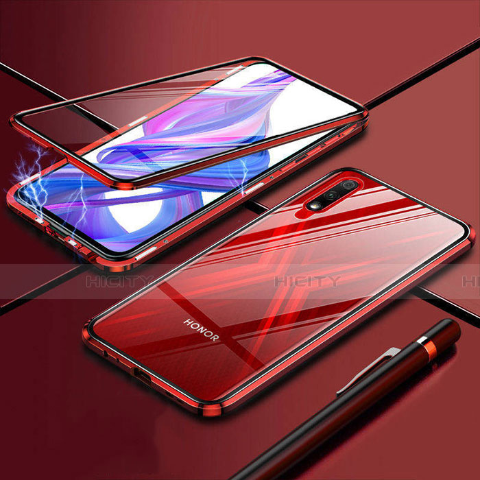Handyhülle Hülle Luxus Aluminium Metall Rahmen Spiegel 360 Grad Ganzkörper Tasche für Huawei Enjoy 10 Rot