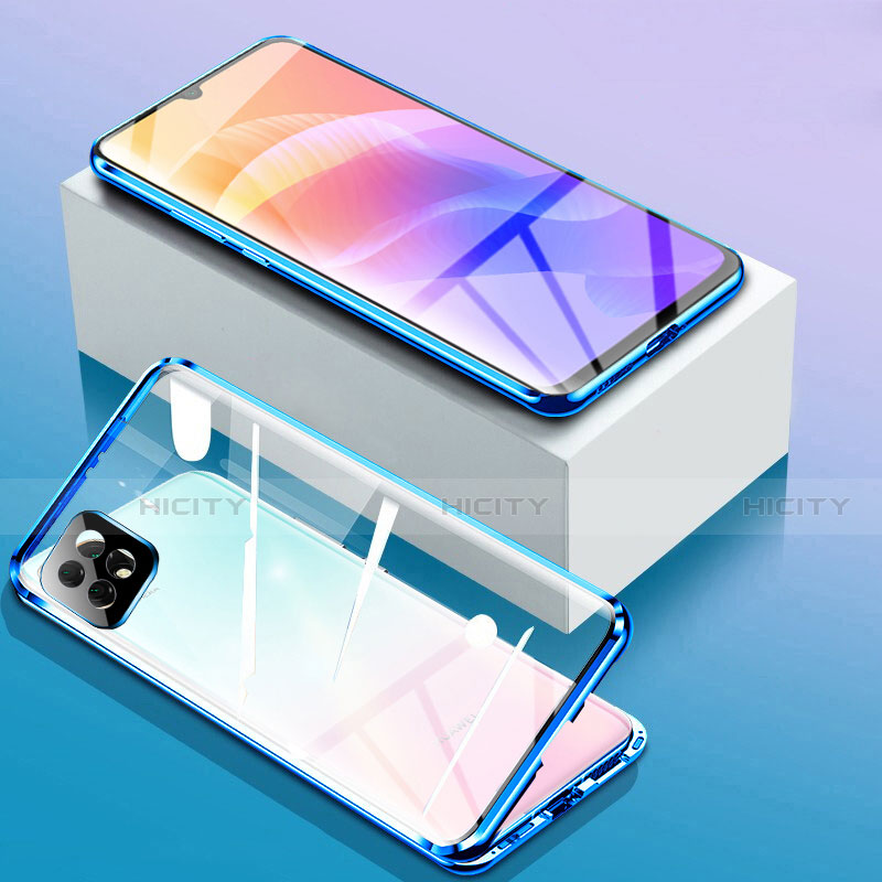 Handyhülle Hülle Luxus Aluminium Metall Rahmen Spiegel 360 Grad Ganzkörper Tasche für Huawei Enjoy 20 5G Blau