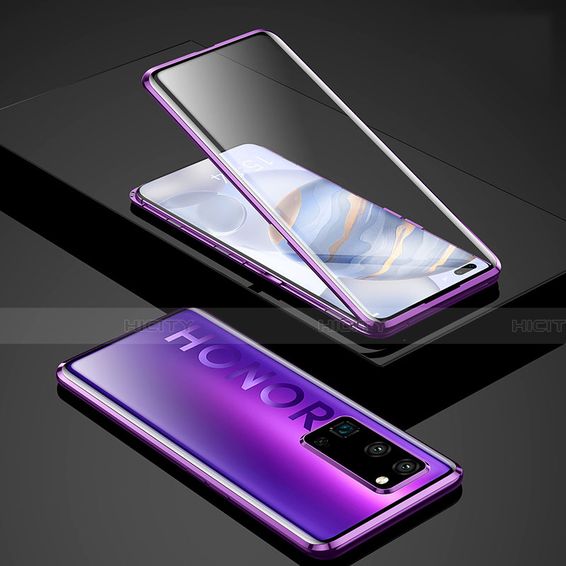 Handyhülle Hülle Luxus Aluminium Metall Rahmen Spiegel 360 Grad Ganzkörper Tasche für Huawei Honor 30 Pro Violett