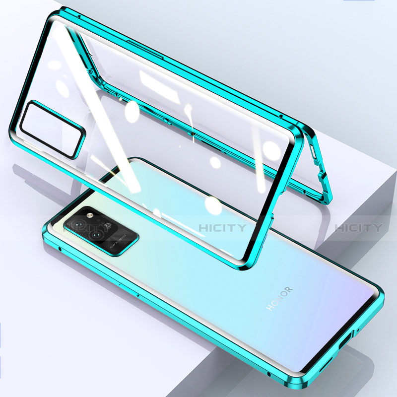 Handyhülle Hülle Luxus Aluminium Metall Rahmen Spiegel 360 Grad Ganzkörper Tasche für Huawei Honor Play4 Pro 5G Cyan