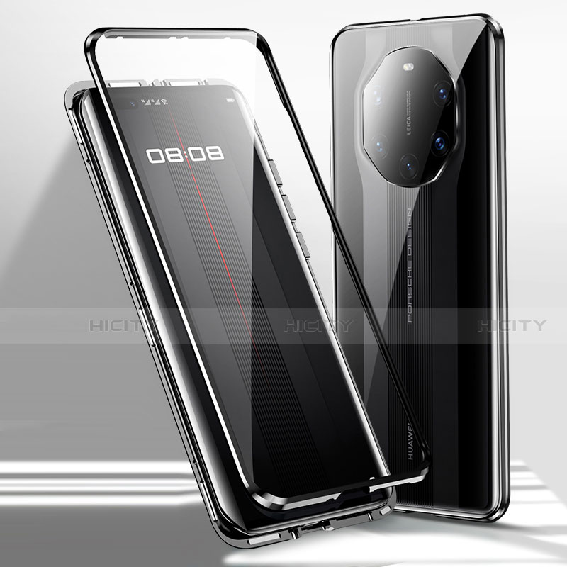 Handyhülle Hülle Luxus Aluminium Metall Rahmen Spiegel 360 Grad Ganzkörper Tasche für Huawei Mate 40 RS Schwarz Plus
