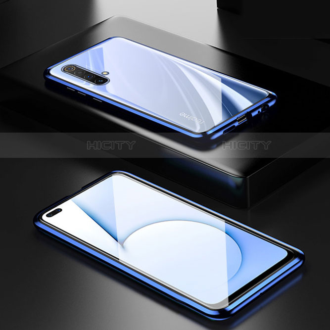 Handyhülle Hülle Luxus Aluminium Metall Rahmen Spiegel 360 Grad Ganzkörper Tasche für Realme X50 Pro 5G Blau Plus