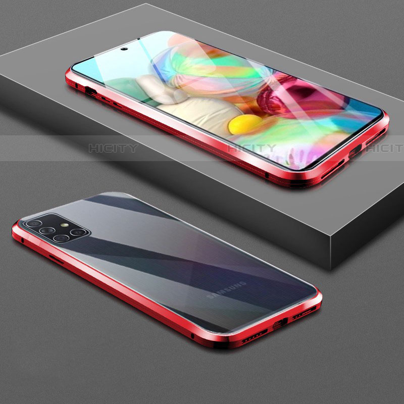 Handyhülle Hülle Luxus Aluminium Metall Rahmen Spiegel 360 Grad Ganzkörper Tasche für Samsung Galaxy A71 5G Rot
