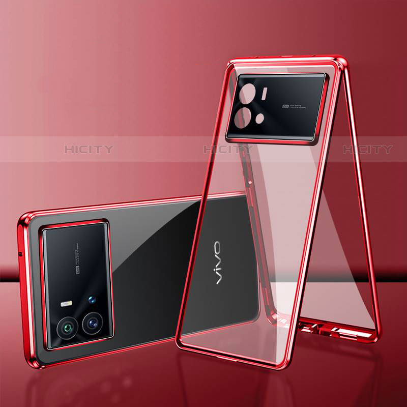 Handyhülle Hülle Luxus Aluminium Metall Rahmen Spiegel 360 Grad Ganzkörper Tasche für Vivo iQOO 9 Pro 5G Rot Plus