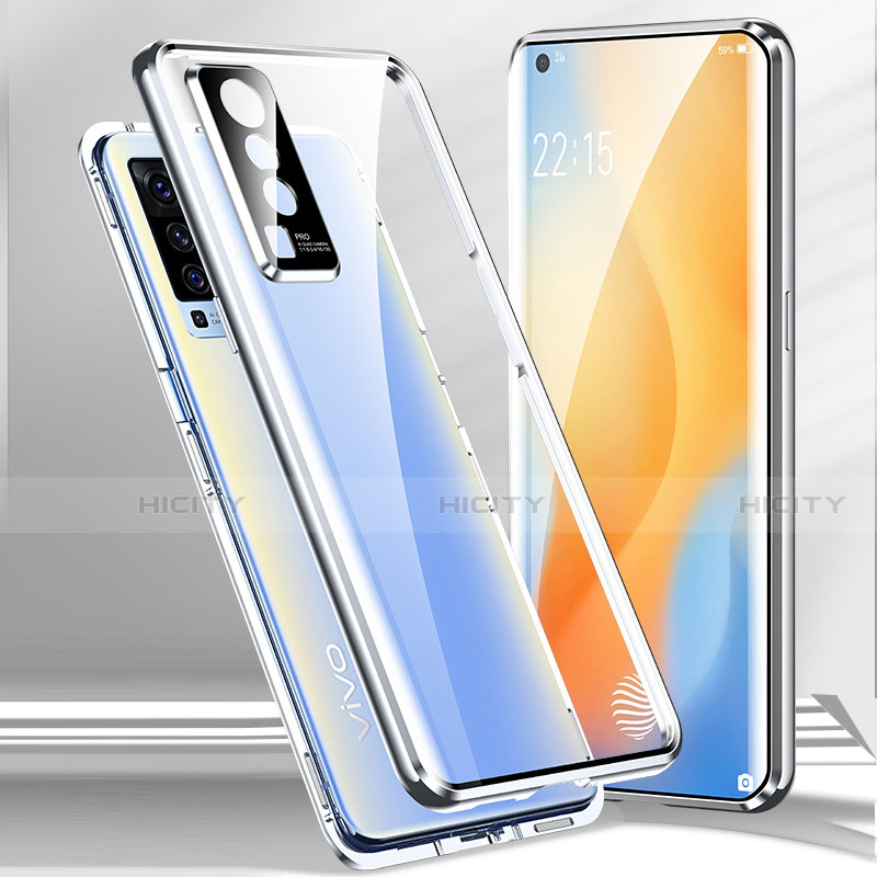 Handyhülle Hülle Luxus Aluminium Metall Rahmen Spiegel 360 Grad Ganzkörper Tasche für Vivo X50 5G Silber