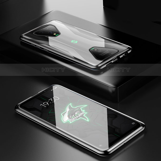Handyhülle Hülle Luxus Aluminium Metall Rahmen Spiegel 360 Grad Ganzkörper Tasche für Xiaomi Black Shark 3 Schwarz Plus