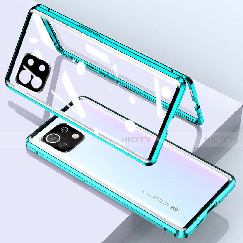 Handyhülle Hülle Luxus Aluminium Metall Rahmen Spiegel 360 Grad Ganzkörper Tasche für Xiaomi Mi 11 5G Grün