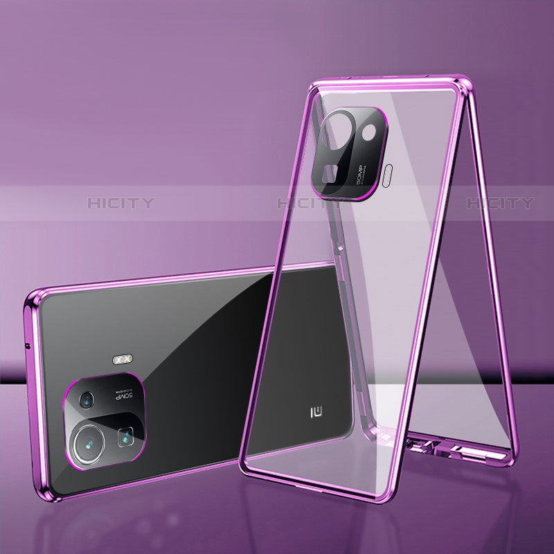 Handyhülle Hülle Luxus Aluminium Metall Rahmen Spiegel 360 Grad Ganzkörper Tasche für Xiaomi Mi 11 Pro 5G Violett