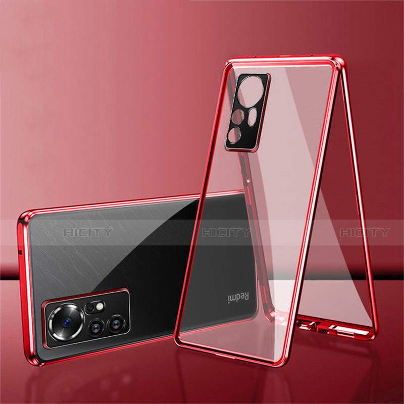 Handyhülle Hülle Luxus Aluminium Metall Rahmen Spiegel 360 Grad Ganzkörper Tasche für Xiaomi Mi 12 5G Rot