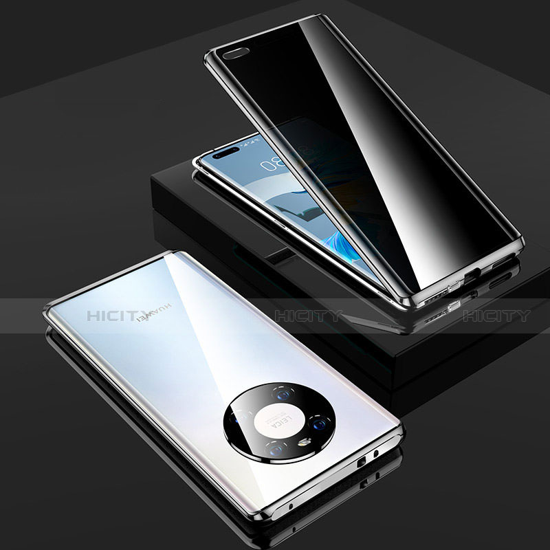 Handyhülle Hülle Luxus Aluminium Metall Rahmen Spiegel 360 Grad Ganzkörper Tasche K01 für Huawei Mate 40E Pro 5G Silber