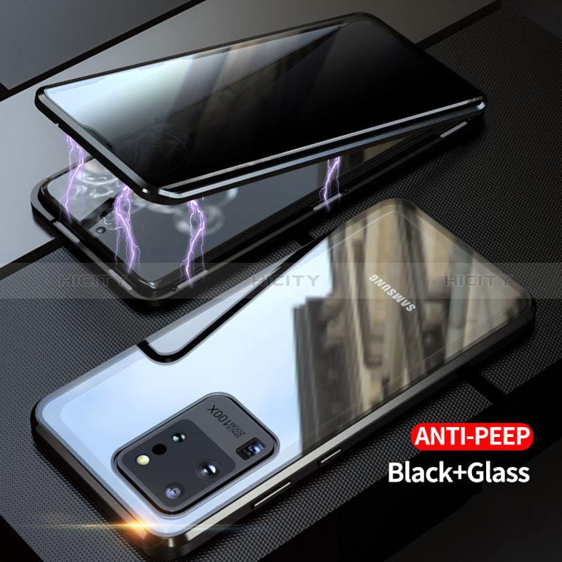Handyhülle Hülle Luxus Aluminium Metall Rahmen Spiegel 360 Grad Ganzkörper Tasche LK1 für Samsung Galaxy S20 Ultra 5G Schwarz