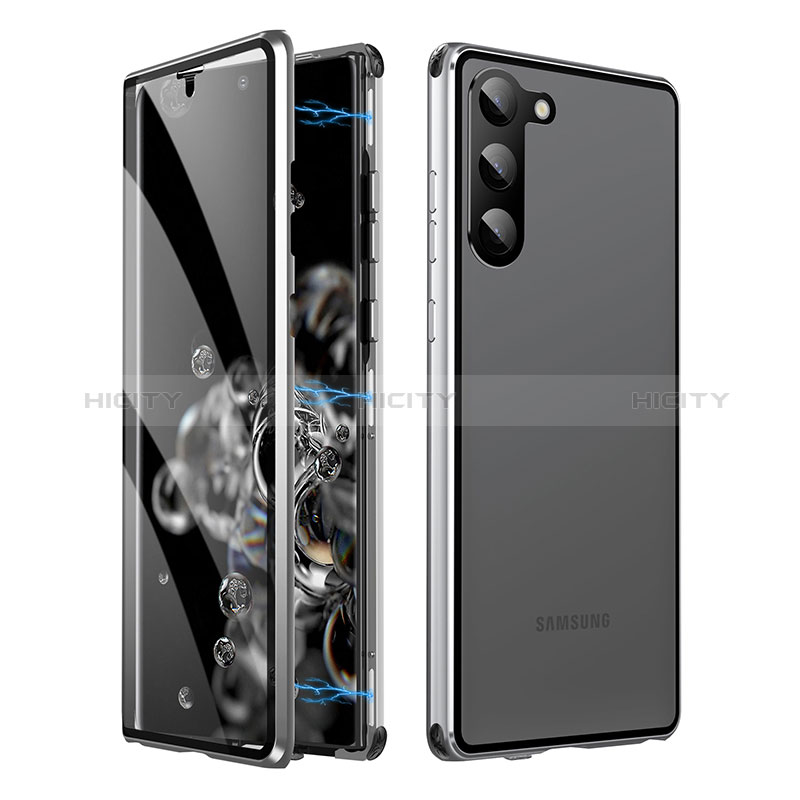 Handyhülle Hülle Luxus Aluminium Metall Rahmen Spiegel 360 Grad Ganzkörper Tasche LK1 für Samsung Galaxy S23 5G Silber