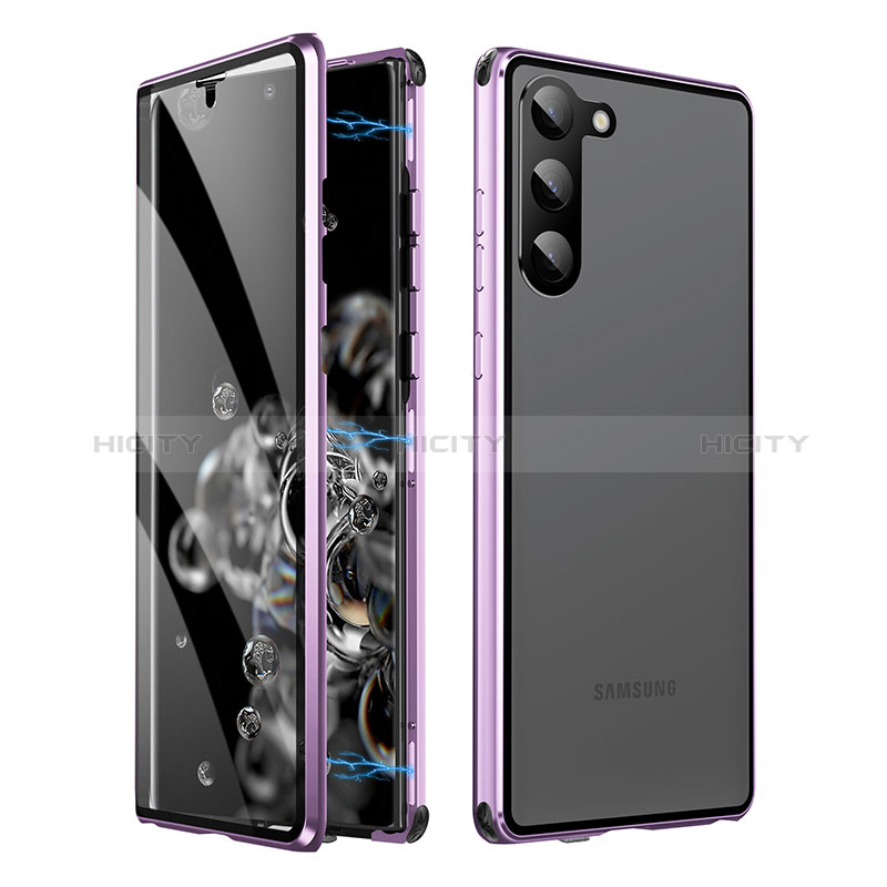 Handyhülle Hülle Luxus Aluminium Metall Rahmen Spiegel 360 Grad Ganzkörper Tasche LK1 für Samsung Galaxy S23 5G Violett