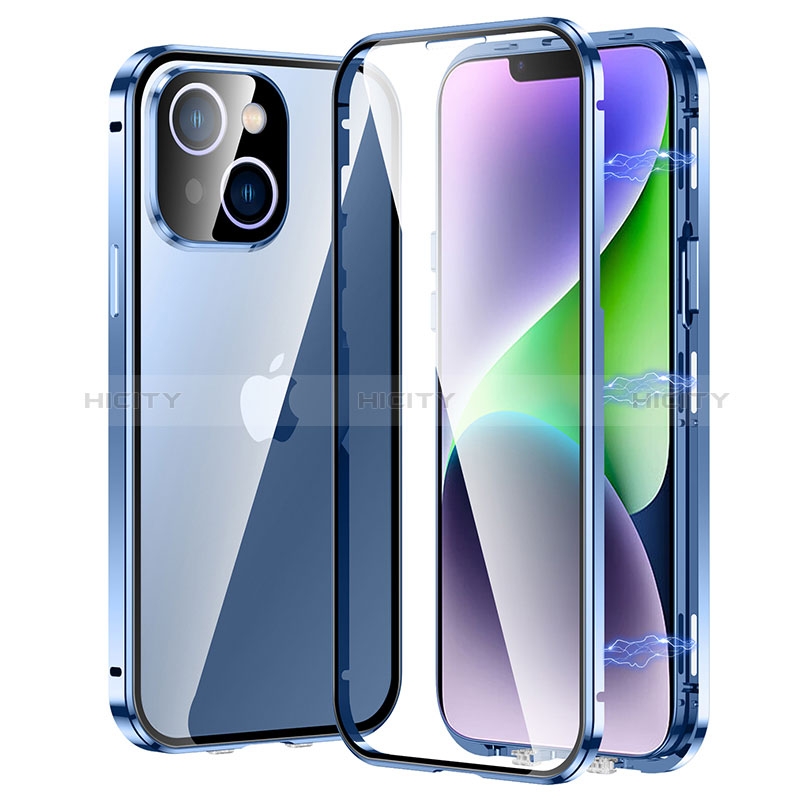 Handyhülle Hülle Luxus Aluminium Metall Rahmen Spiegel 360 Grad Ganzkörper Tasche LK2 für Apple iPhone 13 Blau