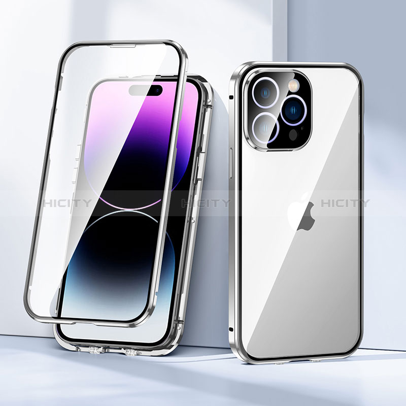 Handyhülle Hülle Luxus Aluminium Metall Rahmen Spiegel 360 Grad Ganzkörper  Tasche LK2 für Apple iPhone 15 Pro Gold