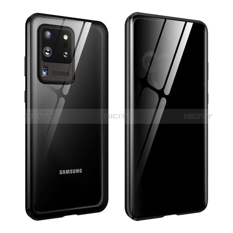 Handyhülle Hülle Luxus Aluminium Metall Rahmen Spiegel 360 Grad Ganzkörper Tasche LK2 für Samsung Galaxy S20 Ultra Schwarz