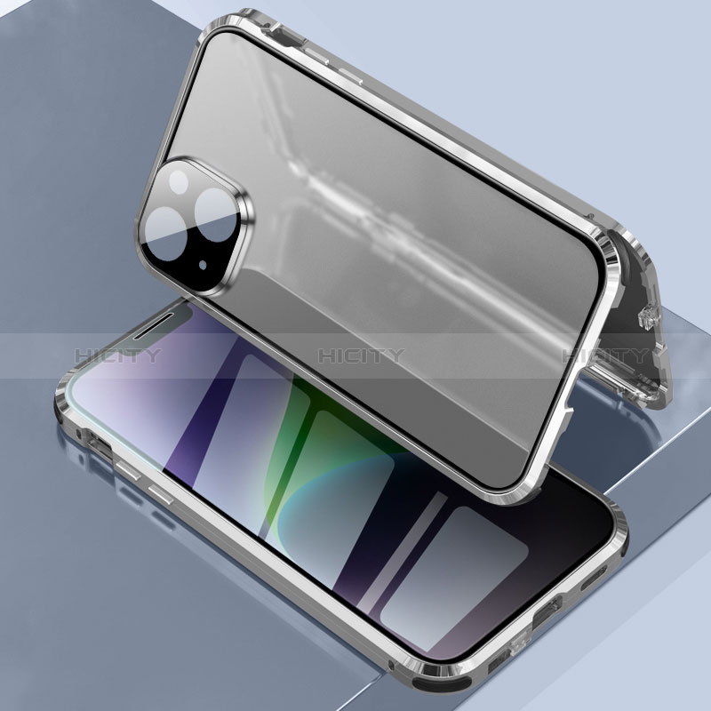 Handyhülle Hülle Luxus Aluminium Metall Rahmen Spiegel 360 Grad Ganzkörper Tasche LK3 für Apple iPhone 13 Silber