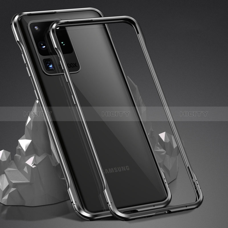 Handyhülle Hülle Luxus Aluminium Metall Rahmen Spiegel 360 Grad Ganzkörper Tasche LK3 für Samsung Galaxy S20 Ultra Schwarz