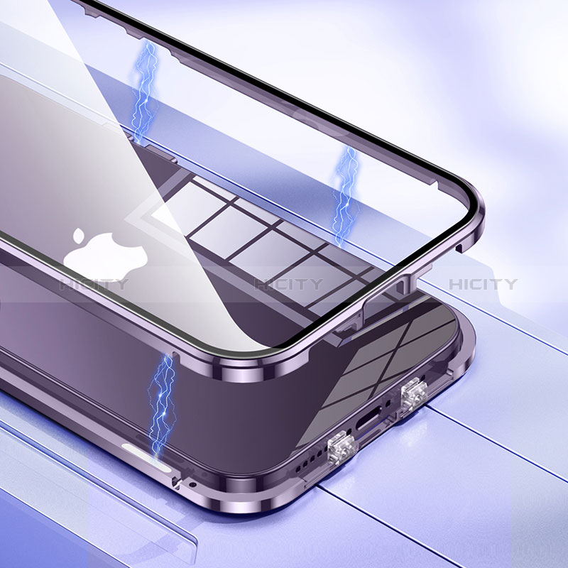 Handyhülle Hülle Luxus Aluminium Metall Rahmen Spiegel 360 Grad Ganzkörper Tasche LO1 für Apple iPhone 14 Pro