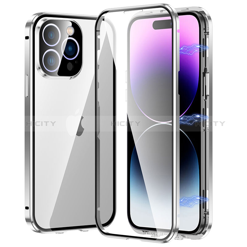 Handyhülle Hülle Luxus Aluminium Metall Rahmen Spiegel 360 Grad Ganzkörper Tasche LO1 für Apple iPhone 14 Pro groß