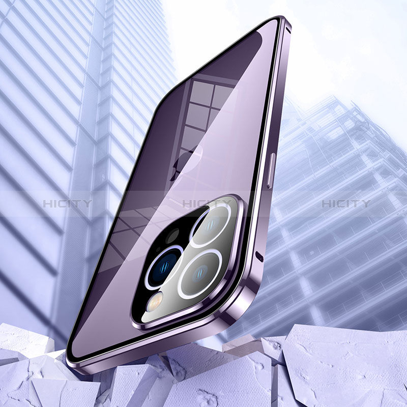 Handyhülle Hülle Luxus Aluminium Metall Rahmen Spiegel 360 Grad Ganzkörper Tasche LO1 für Apple iPhone 14 Pro groß