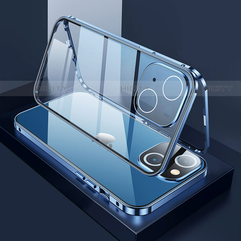Handyhülle Hülle Luxus Aluminium Metall Rahmen Spiegel 360 Grad Ganzkörper Tasche M01 für Apple iPhone 13 groß