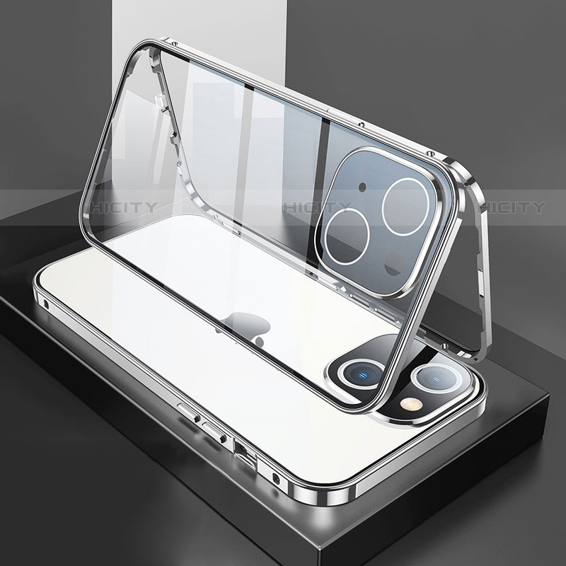Handyhülle Hülle Luxus Aluminium Metall Rahmen Spiegel 360 Grad Ganzkörper Tasche M01 für Apple iPhone 13 Mini