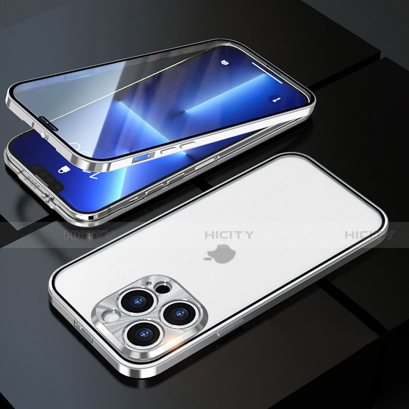 Handyhülle Hülle Luxus Aluminium Metall Rahmen Spiegel 360 Grad Ganzkörper Tasche M01 für Apple iPhone 13 Pro Max groß