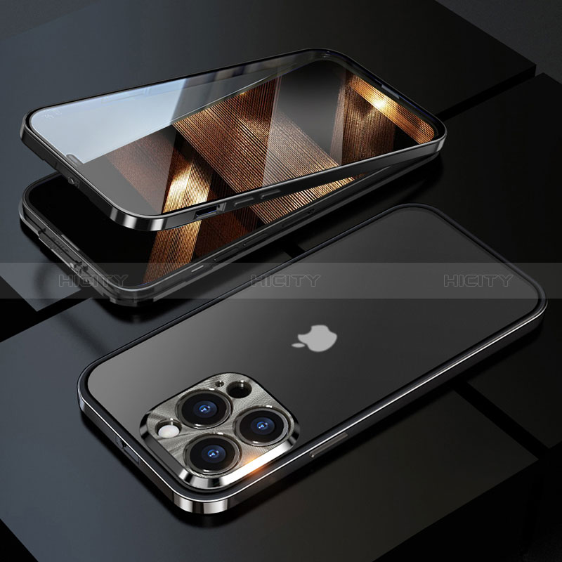 Handyhülle Hülle Luxus Aluminium Metall Rahmen Spiegel 360 Grad Ganzkörper Tasche M01 für Apple iPhone 14 Pro