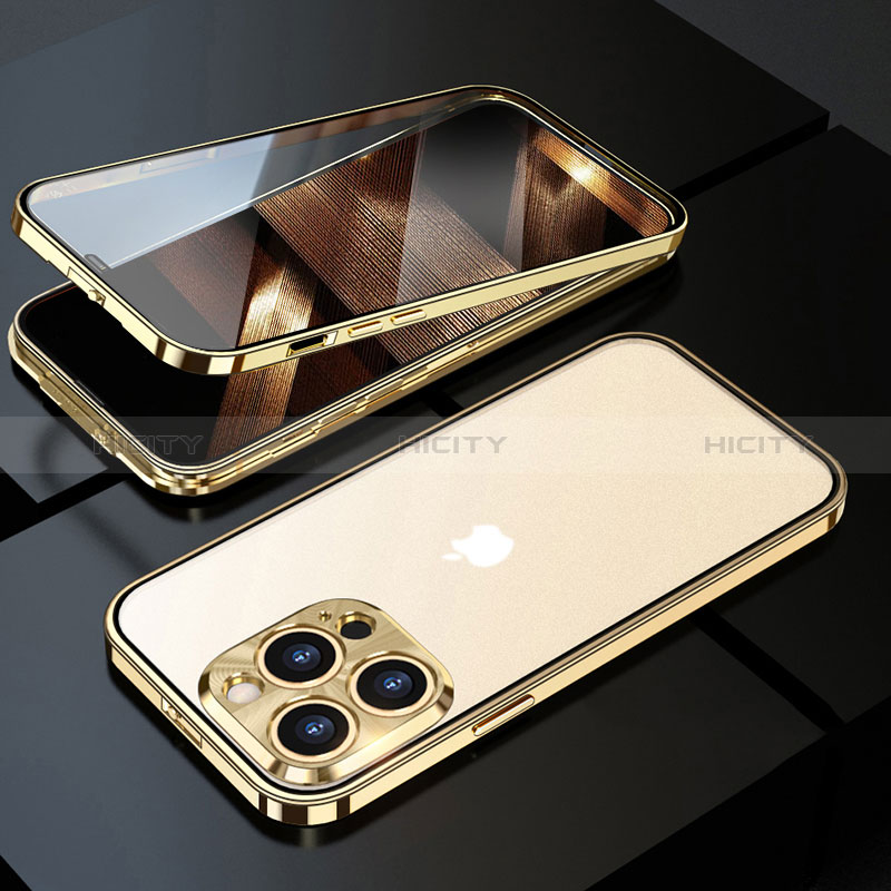 Handyhülle Hülle Luxus Aluminium Metall Rahmen Spiegel 360 Grad Ganzkörper Tasche M01 für Apple iPhone 14 Pro