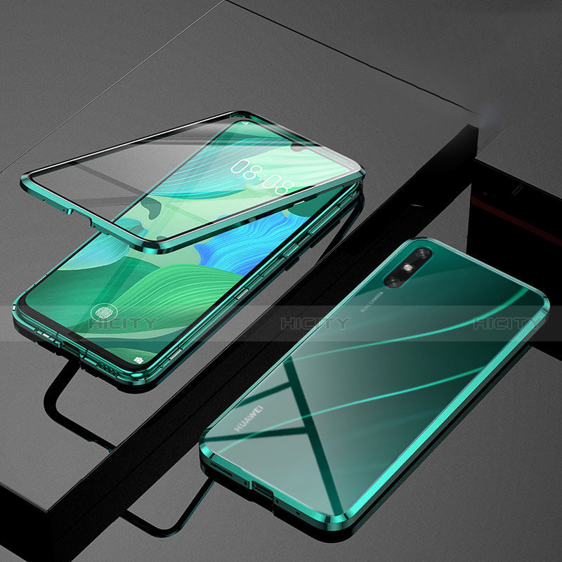 Handyhülle Hülle Luxus Aluminium Metall Rahmen Spiegel 360 Grad Ganzkörper Tasche M01 für Huawei Enjoy 10e Grün