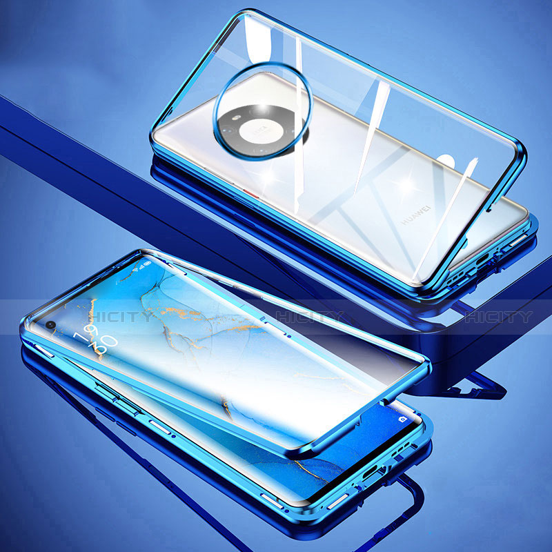 Handyhülle Hülle Luxus Aluminium Metall Rahmen Spiegel 360 Grad Ganzkörper Tasche M01 für Huawei Mate 40 Blau
