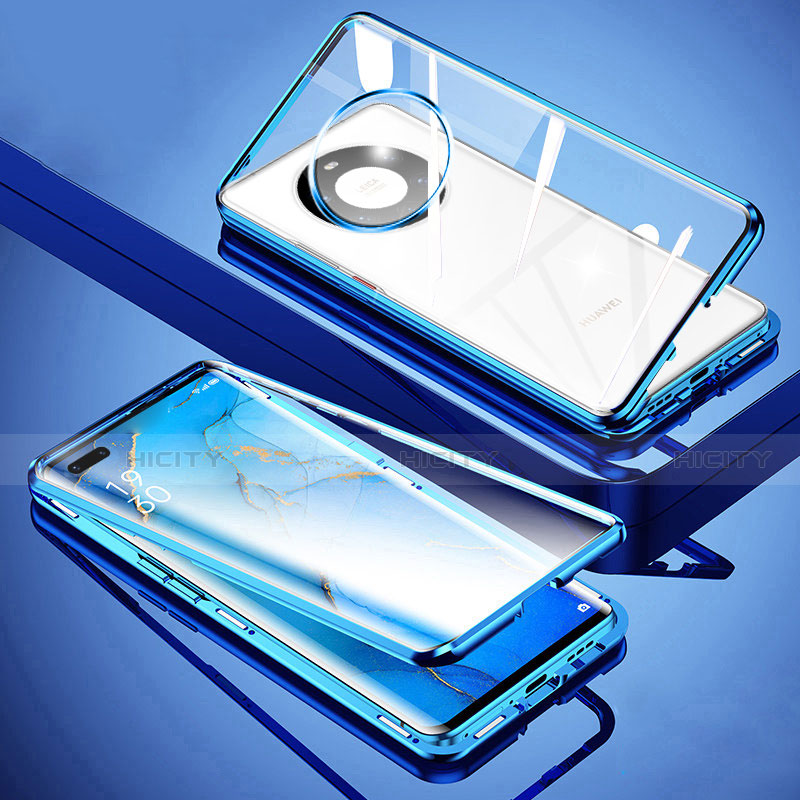 Handyhülle Hülle Luxus Aluminium Metall Rahmen Spiegel 360 Grad Ganzkörper Tasche M01 für Huawei Mate 40 Pro+ Plus Blau