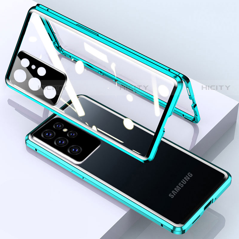 Handyhülle Hülle Luxus Aluminium Metall Rahmen Spiegel 360 Grad Ganzkörper Tasche M01 für Samsung Galaxy S21 Ultra 5G