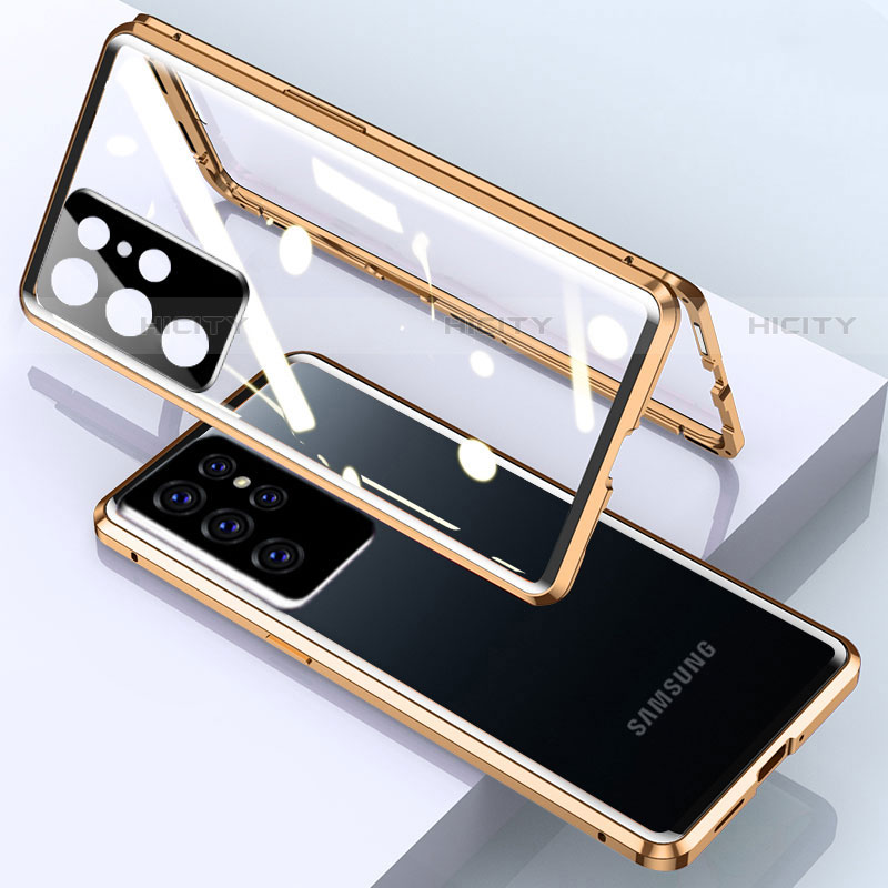 Handyhülle Hülle Luxus Aluminium Metall Rahmen Spiegel 360 Grad Ganzkörper Tasche M01 für Samsung Galaxy S22 Ultra 5G