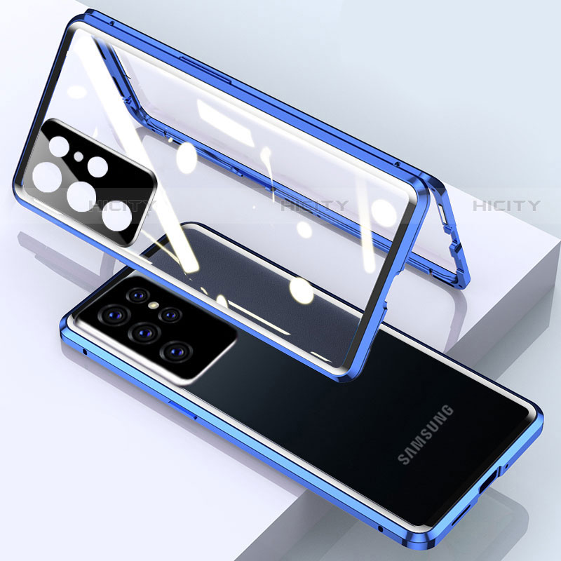 Handyhülle Hülle Luxus Aluminium Metall Rahmen Spiegel 360 Grad Ganzkörper Tasche M01 für Samsung Galaxy S22 Ultra 5G groß