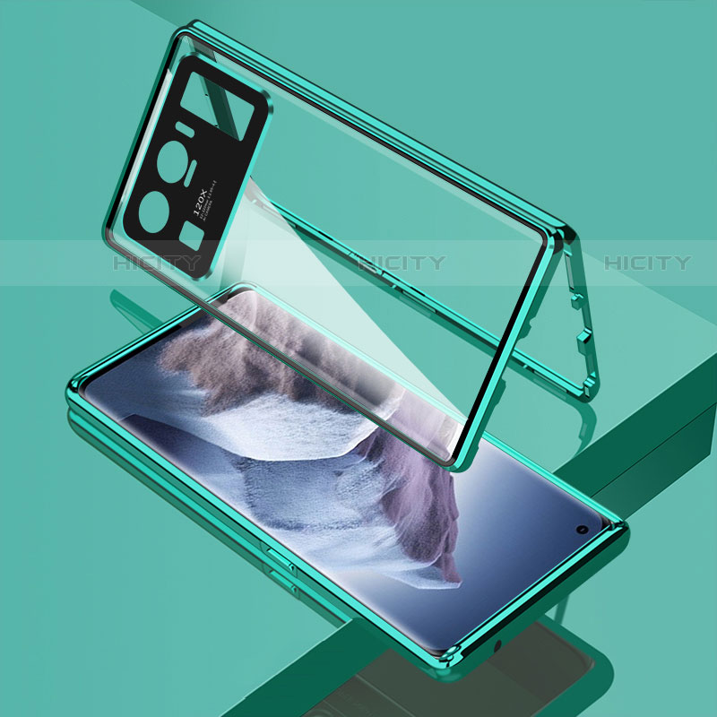 Handyhülle Hülle Luxus Aluminium Metall Rahmen Spiegel 360 Grad Ganzkörper Tasche M01 für Xiaomi Mi 11 Ultra 5G Grün