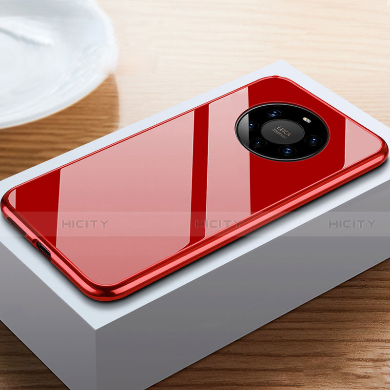 Handyhülle Hülle Luxus Aluminium Metall Rahmen Spiegel 360 Grad Ganzkörper Tasche M02 für Huawei Mate 40 Pro+ Plus Rot Plus