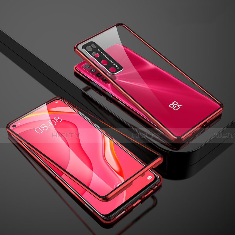 Handyhülle Hülle Luxus Aluminium Metall Rahmen Spiegel 360 Grad Ganzkörper Tasche M03 für Huawei Nova 7 5G Rot