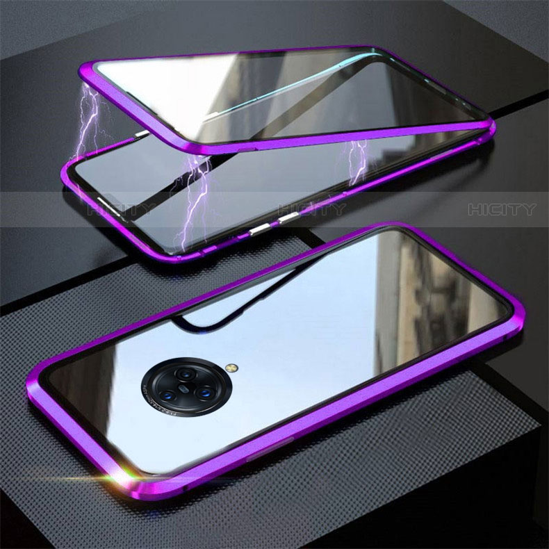 Handyhülle Hülle Luxus Aluminium Metall Rahmen Spiegel 360 Grad Ganzkörper Tasche M03 für Vivo Nex 3 Violett