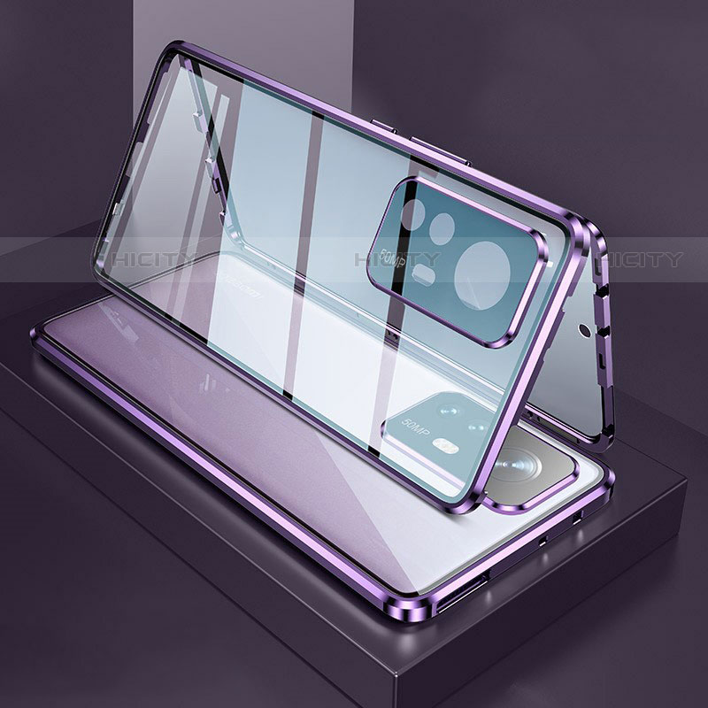 Handyhülle Hülle Luxus Aluminium Metall Rahmen Spiegel 360 Grad Ganzkörper Tasche M03 für Xiaomi Mi 12X 5G Violett